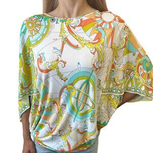 EMILIO PUCCI Logo Poncho Top #38 Button Multicolor Rayon Short Sleeve [105815]
